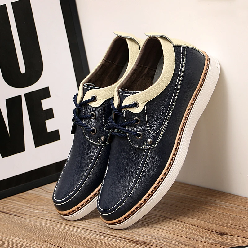 Italian Style Men\'s Genuine Leather Casual Shoes Outdoor Oxford Shoes Anti Slip Wear-resistant Men\'s Height Increasing Shoes