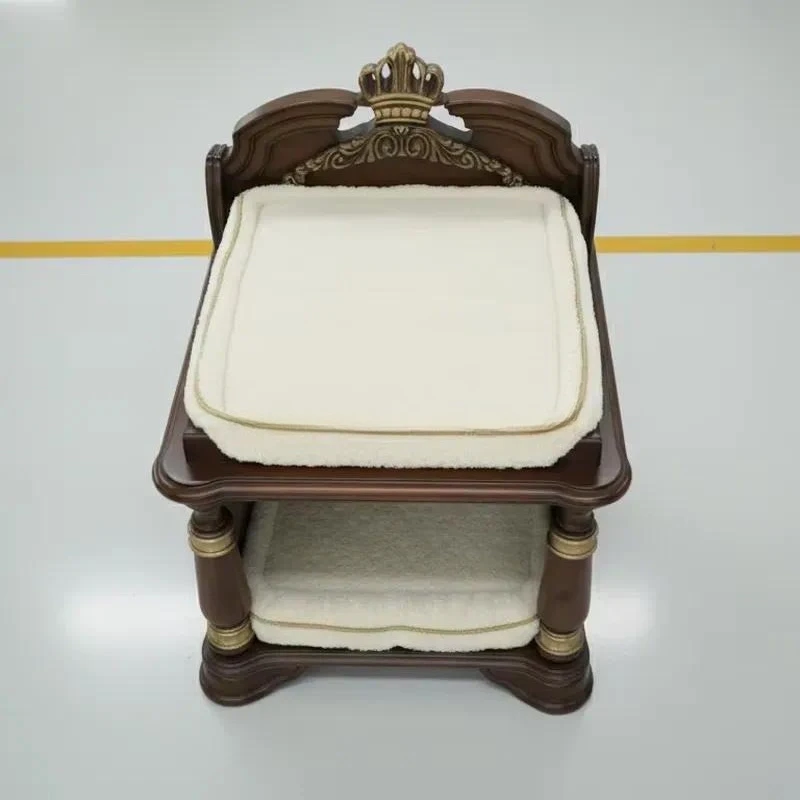 Luxury Royal Style Solid Wood Double Layer Furniture Antique Carved with Crown Design Suitable for Villas