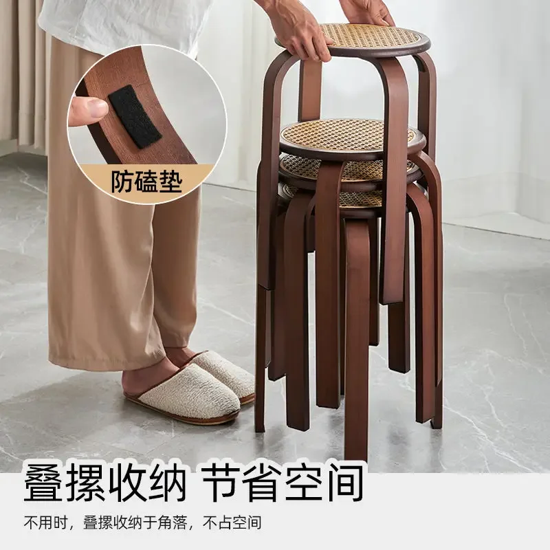 Modern Simple Restaurant Stool Household Stackable Storage Round Stool High Stools Chair Dining Table Stool Low Stools A571