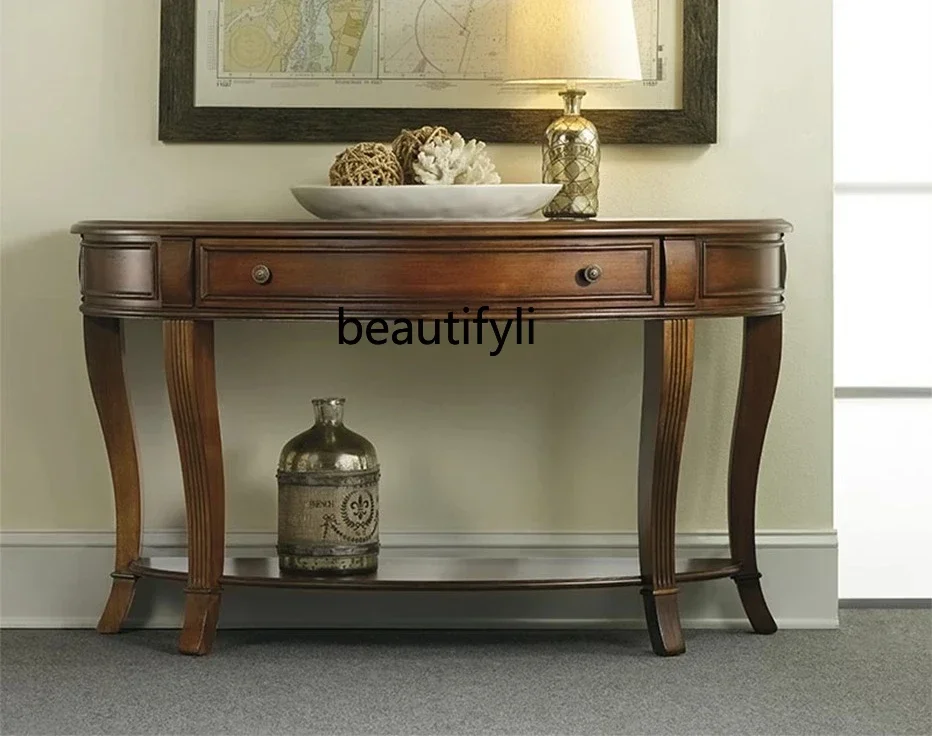 

smt14 American solid wood semicircular entrance table entrance platform, European-style door-to-door entrance hall cabinet and d