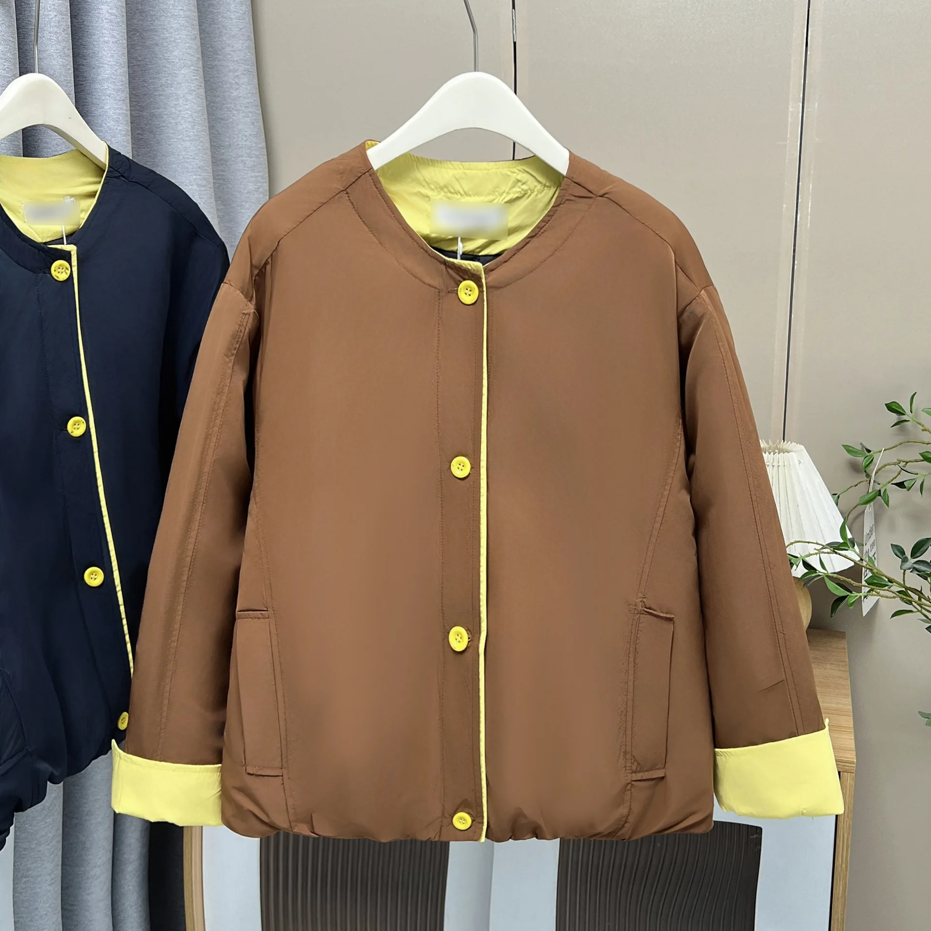 XXXXL موضة حجم كبير المرأة سترات شتاء جديد نمط بسيط اللون حجب الأصفاد ياقة وسادة مبطنة معطف دافئ 1748 #4