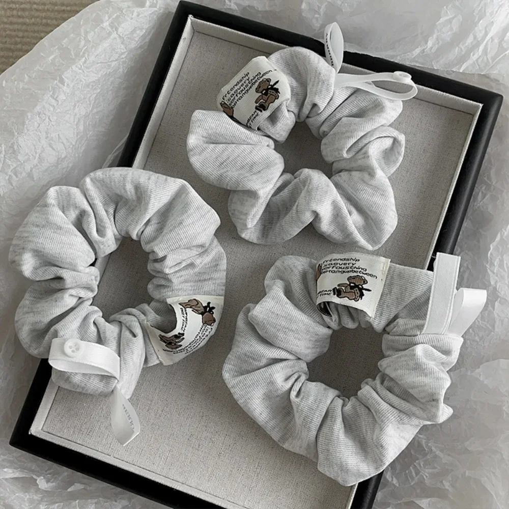 Minimalist Gray Knit Scrunchie Cute Bear Casual Comfy Style Perfect Daily Hairstyling Looks Adorable Hair Accessory Relaxed
