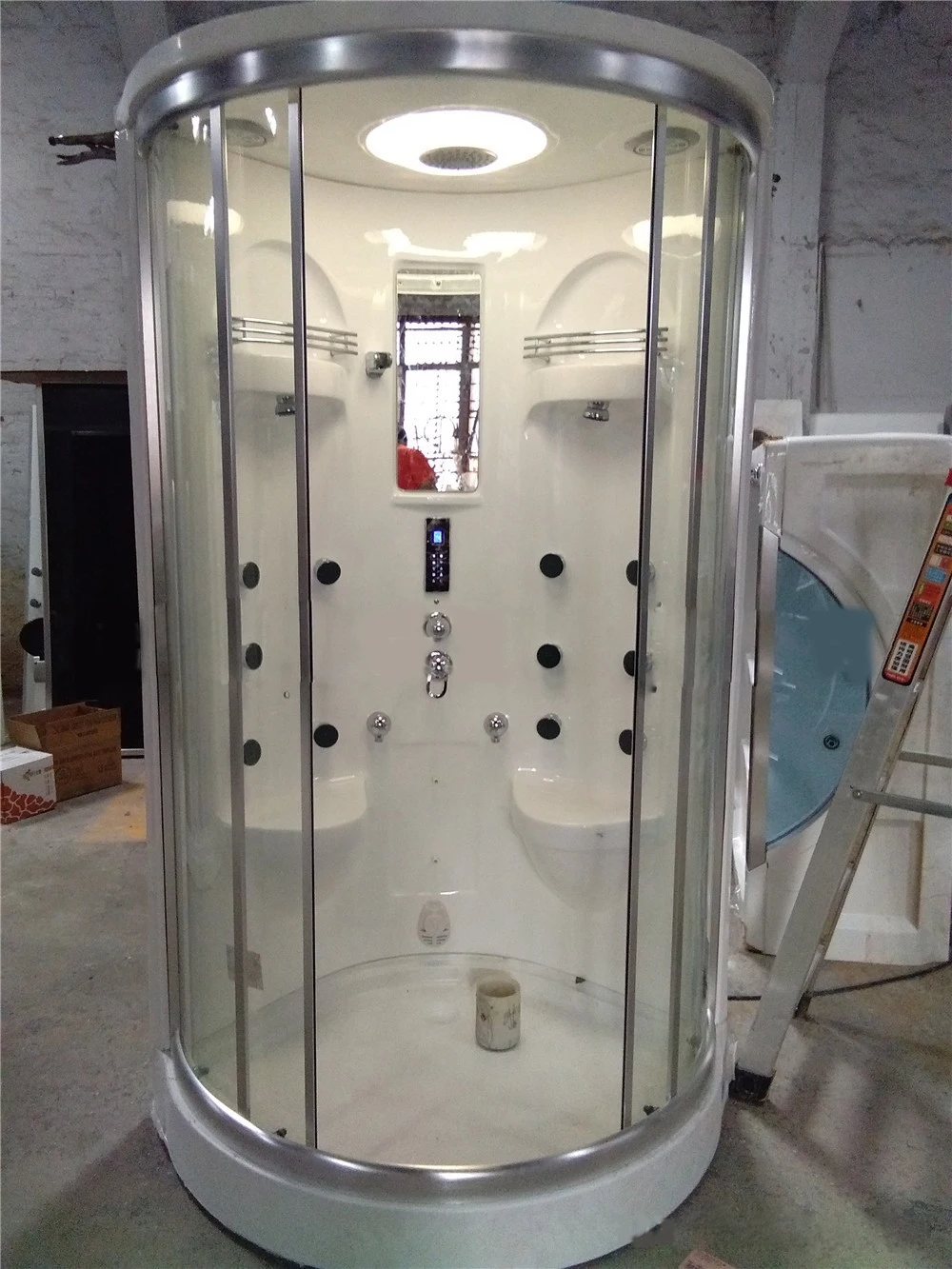 42.5“X42.5“X84.6” Circle Shape Steam Shower Enclosure Double People Rounded Wet Sauna Room A-076