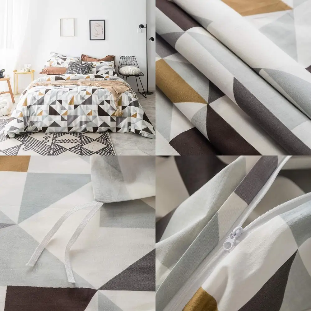 

Queen Size Cotton Triangle Pattern Duvet Cover Set with Brown Geometric Design and Zipper Closure