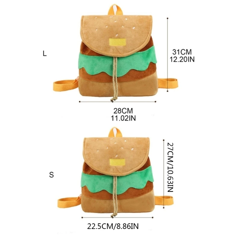 Cartoon Hamburger Backpack for Girl Women Student School Bag Drawstring Backpack