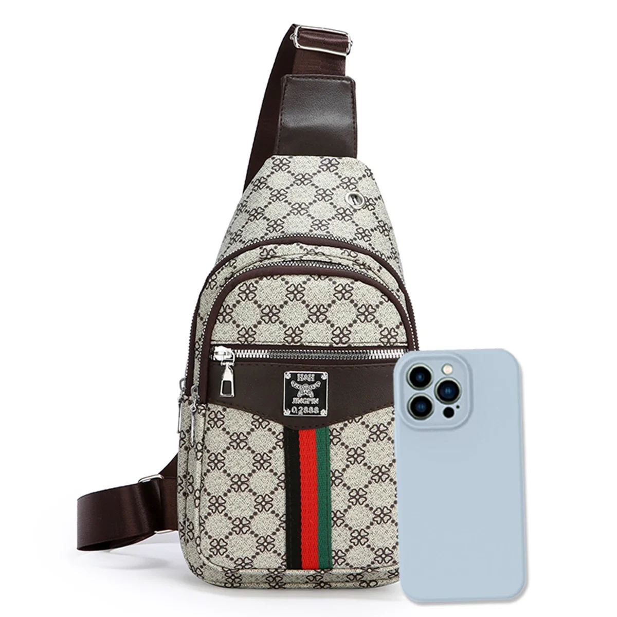 حقيبة صدر رياضية متعددة الاستخدامات لنمط البرسيم وشعار معدني مبطن بفتحة سماعة الرأس وحزام قابل للتعديل لحقيبة الخصر اليومية #3