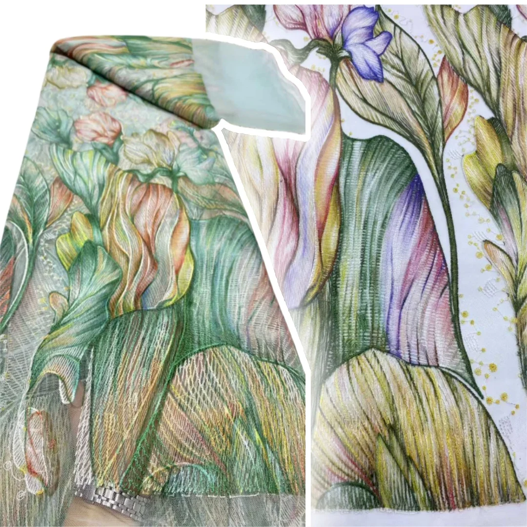 

2025 High Quality African Tulle Lace Luxury Handmade Nigerian Embroidery Lace Fabrics Fashion Women Embroidery Fabrics SZ1007