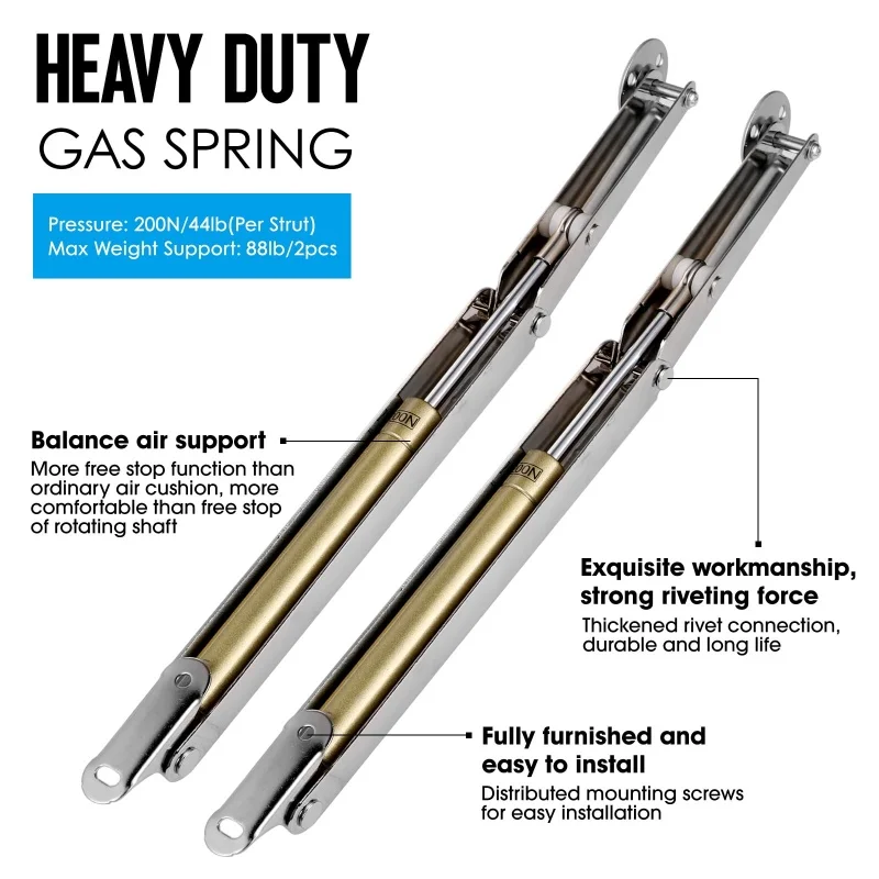 2Pcs Heavy Duty Gas Springs 3KG-20KG Gas Struts Soft Close Lid Support Hinges Automatic Slow Lowering Safe Pneumatic Lid Lifters