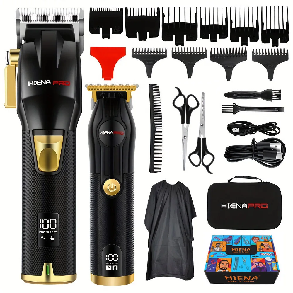 Professionelles Haarschneidemaschinen-Set für Männer, wiederaufladbarer Haarschneider mit LCD-Digitalanzeige, elektrischer Haarschneider, Schwarz und Gold