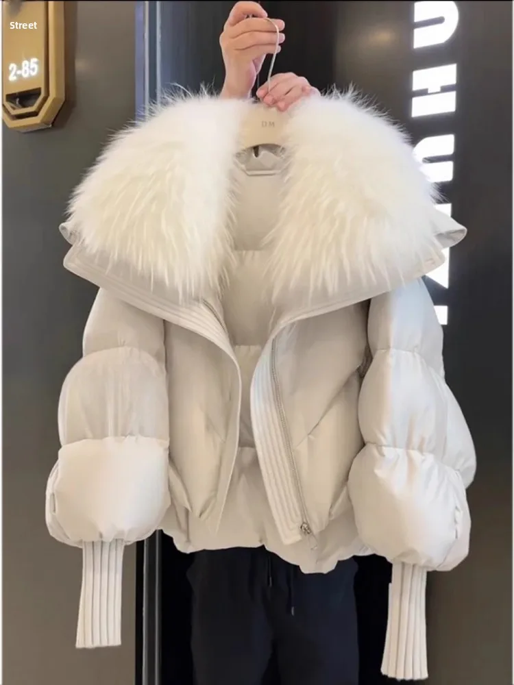 

Хлопковая куртка на молнии Ele ort, женская модная утягивающая верхняя одежда, корейское пальто с большим меховым воротником, осенне-зимнее пальто