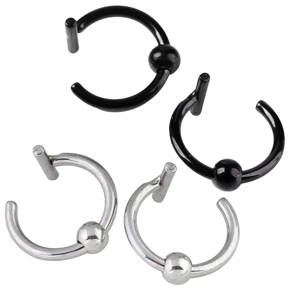 مجموعة خواتم أنف مزيفة مكونة من 4 قطع من الفولاذ المقاوم للصدأ لثقب الجسم باللون الأسود والفولاذي ملابس متعددة الاستخدامات للنساء والرجال