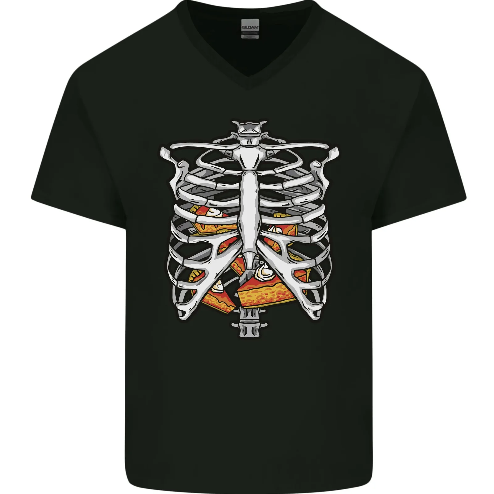 Pie Inside A Skeleton Torso Funny Food Mens V-Neck Cotton T-Shirt