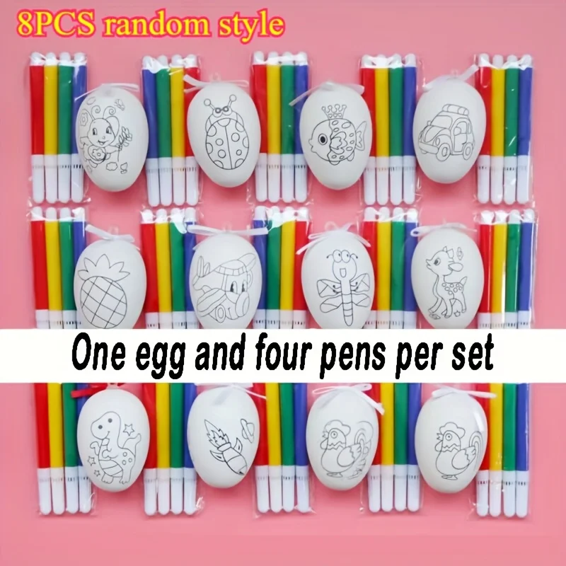 8 set di uova di Pasqua in plastica dipinte a mano, decorazioni pasquali da appendere, una varietà di modelli diversi