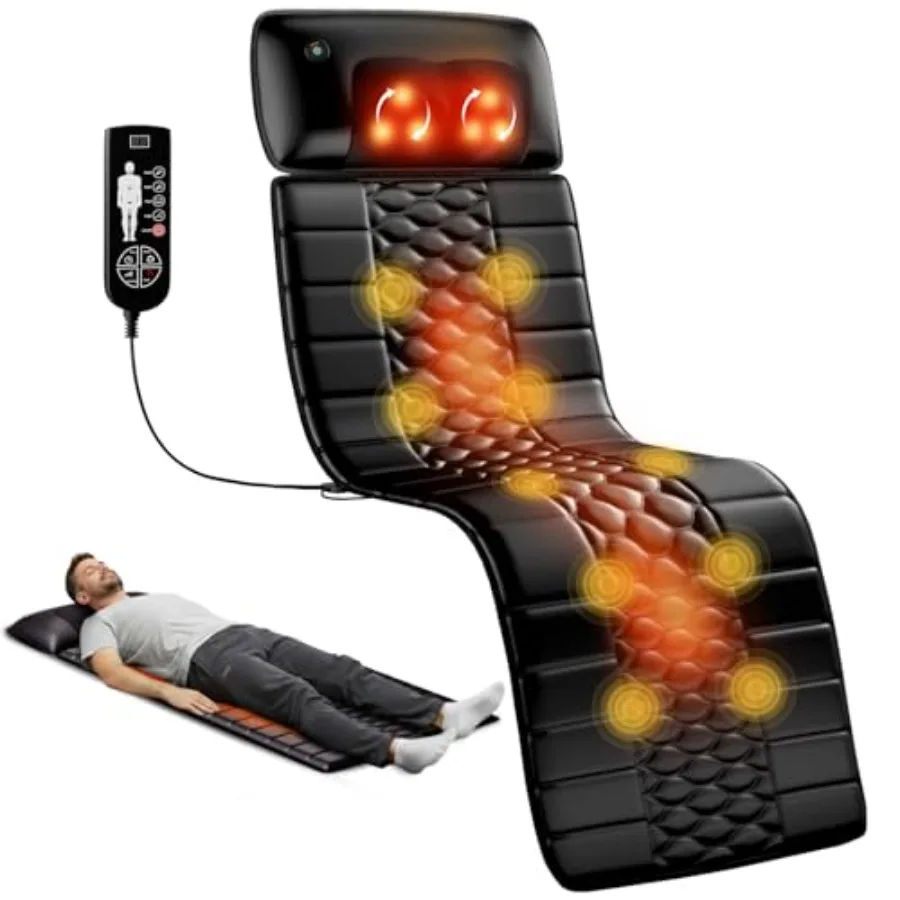 

Shiatsu Full Body Massage Mat with Heat Detachable Massager Pad 10 Vibrating Motors 9 Intensity Levels Deep Tissue Pain Relief