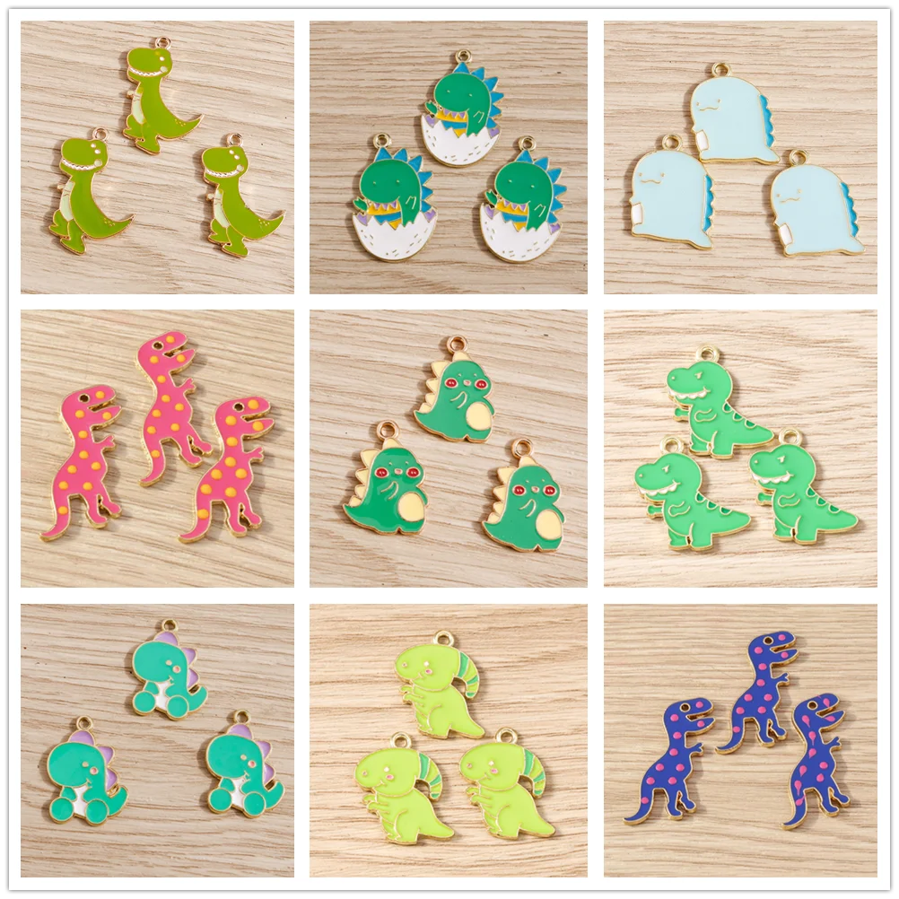 Tusember 10 Stück/Set Niedliche Charms Emaille-Dinosaurier-Anhänger für Schmuckherstellung Niedliche Ohrringe Halsketten Armbänder DIY-Bastelarbeiten – Detail 1