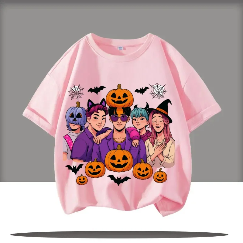 

Cute cartoon Halloween boy T-shirt for boys and girls short sleeved T-shirt top for anime Kpop demon hunter T-shirt gift childre
