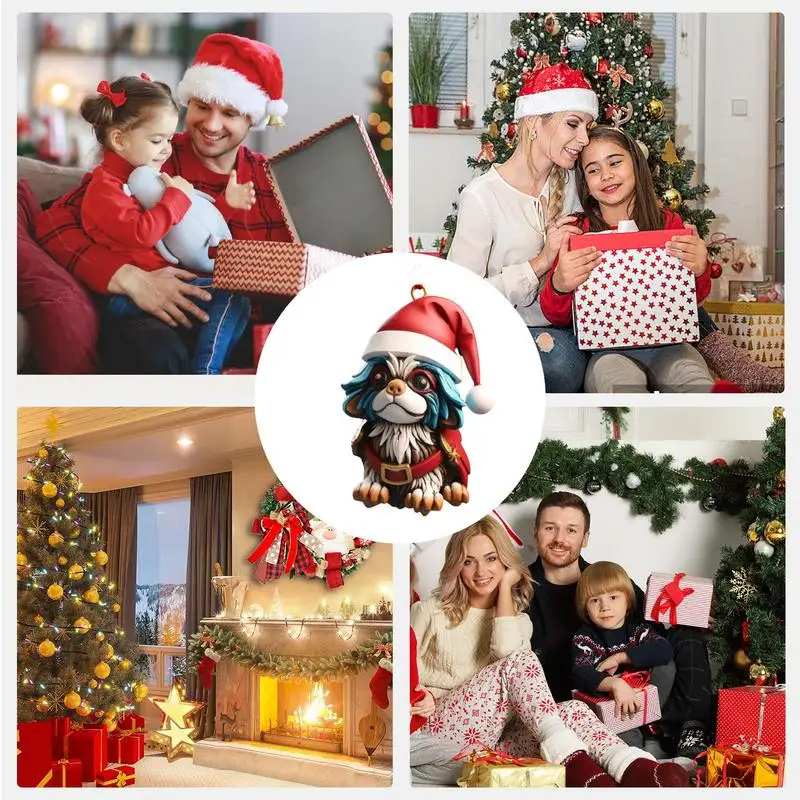 Cute Dog Ornaments Christmas Tree Cute Cartoon Acrylic Drop Pendant Party Favors For Birthday New Year Halloween Car Interior
