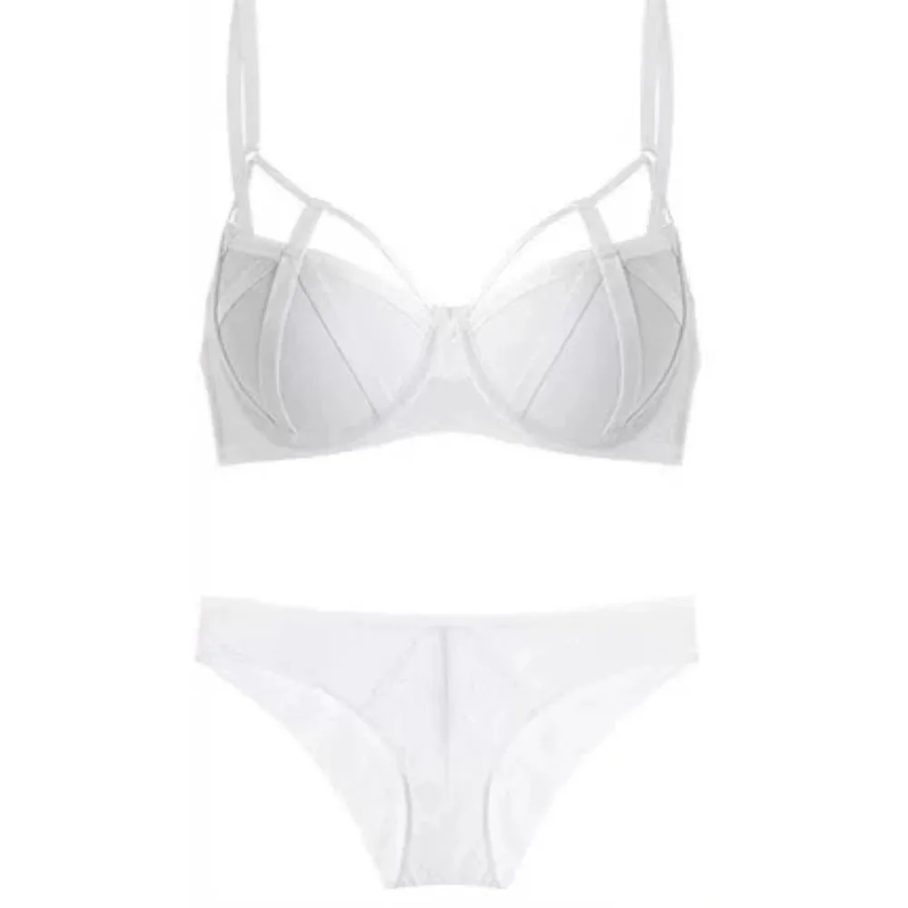 Womens Sexy Demi Cup Lingerie Set Small Chest Push Up Thin Top Thick Bottom Soft Underwire Side Support Anti Sag Bra Set 32-38AB