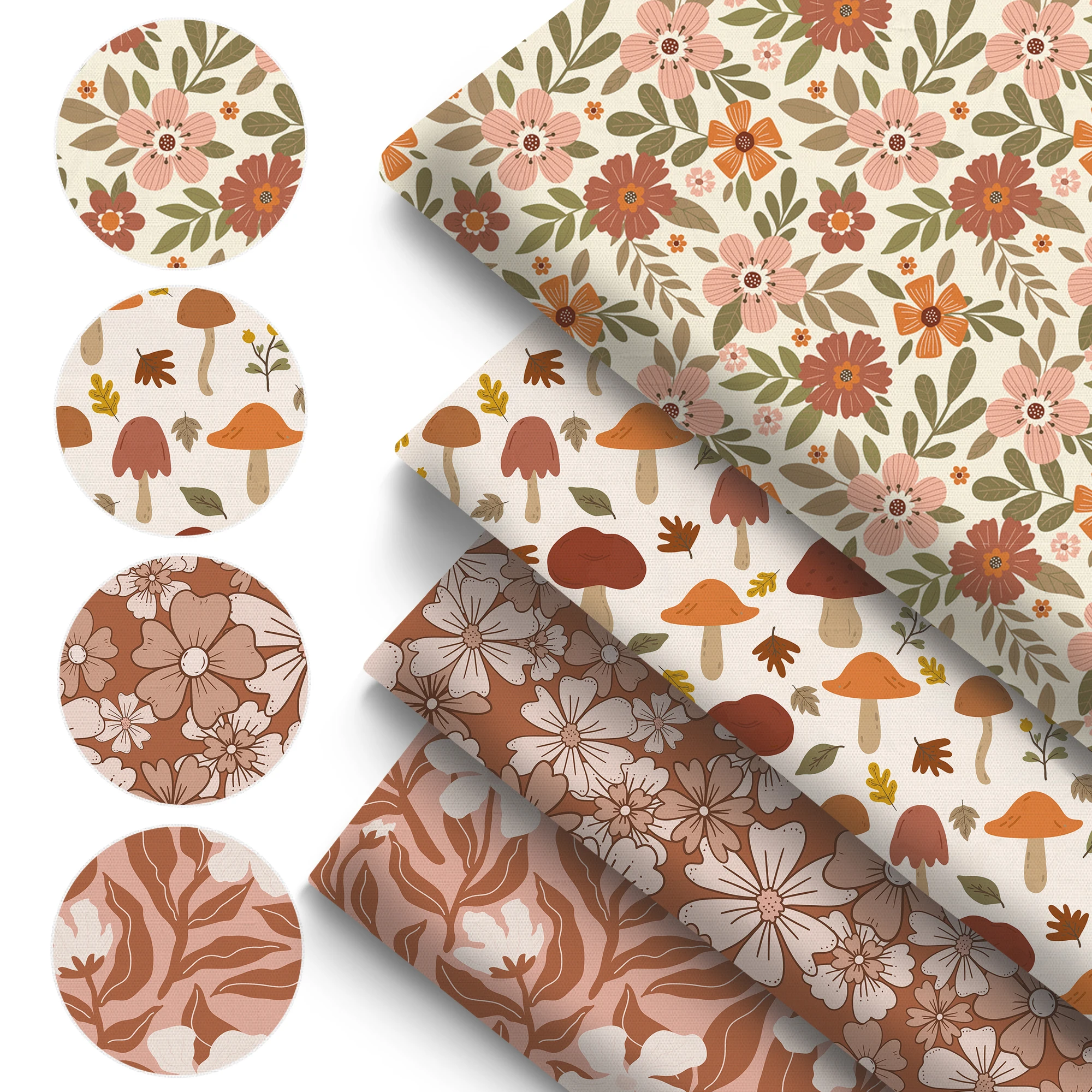 Pre-cut 4pcs/Set Mushroom Flower Leaves 20x20cm Quilted Fabric For DIY Crafts Material