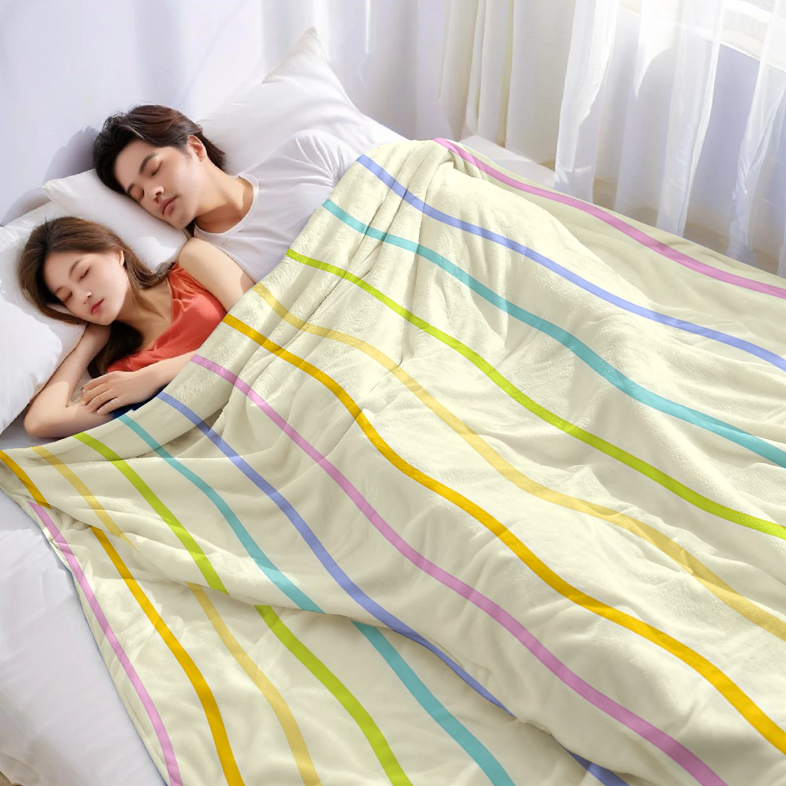 Pastel Wavy Stripes Ultra Soft Sherpa Fleece Blanket Fluffy Warm Halloween Cozy Throw for Sofa Couch Bedroom Gift All season