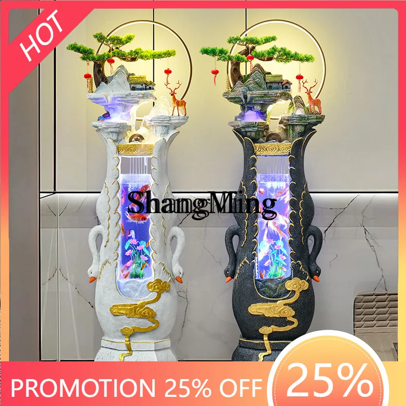 

SM fish tank living room TV cabinet next to the flowing water ornament fountain entrance floor housewarming decoration