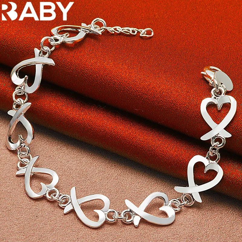 

URBABY 925 Sterling Silver Full Hearts Bracelets For Women Wedding Engagement Party Fashion Charms Jewelry Valentine's Day Gits