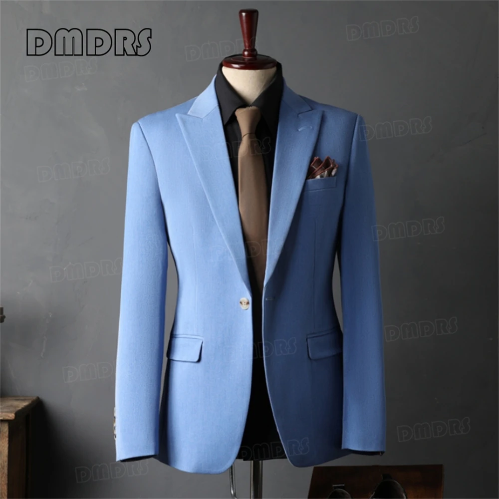 Ice Blue Formal Suit Jacket for Men, M-4XL One Button Suit Blazer, Slim Fitted, Notched Lapel, Real Images In Stock Suit