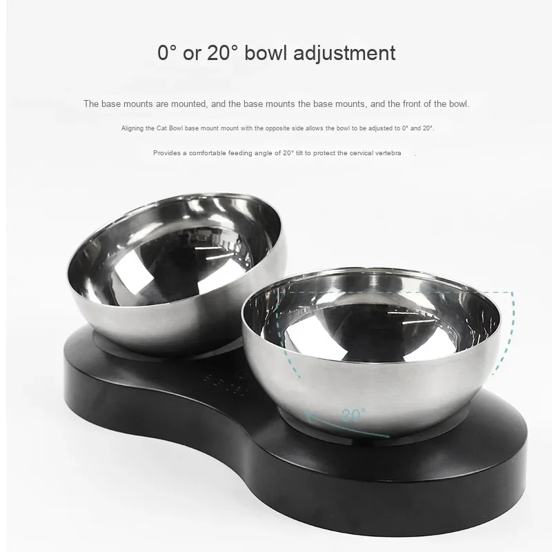 

Solid Pattern Stainless Steel Double Cat/Dog Bowl Removable and Washable Pet Food Utensils for Camping