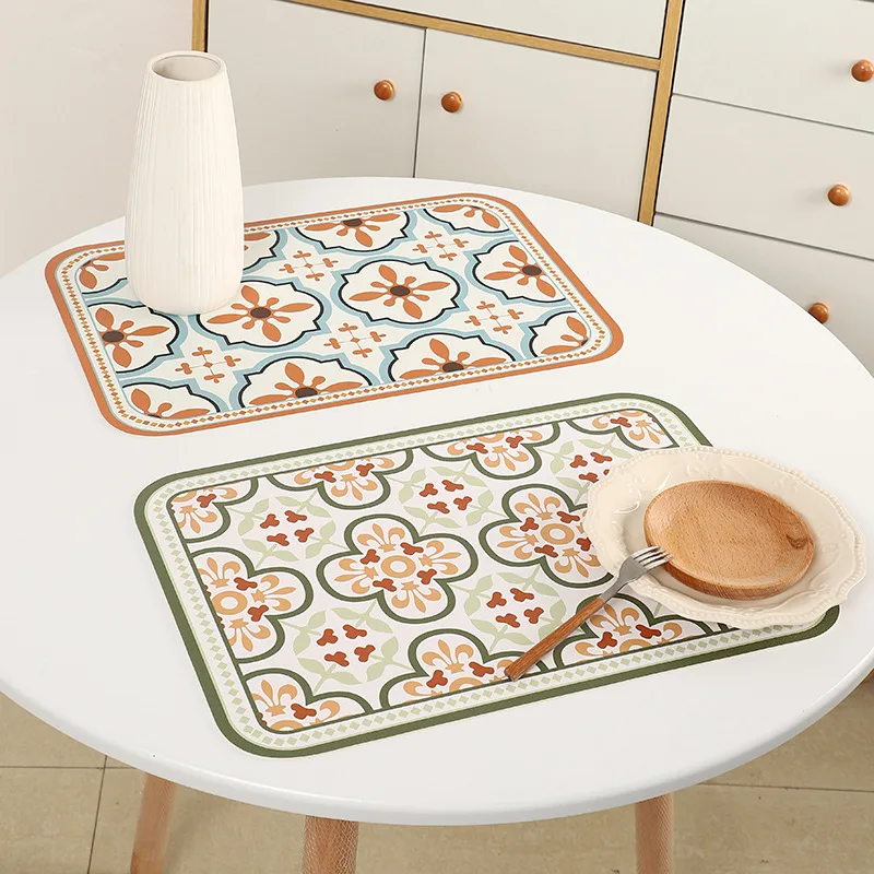 Vintage Leather Table Mat Simple Waterproof Oilproof Heat-Insulated PVC Placemat Plate Bowl Anti-hot Pad Light Luxury Room Decor