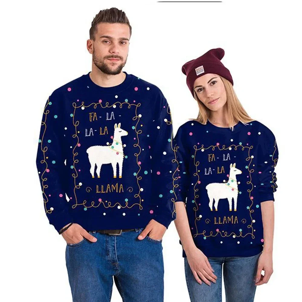 

Men Women Llama Ugly Christmas Sweatshirt 3D Funny Print New Year Eve Xmas Sweater Couples Pullover Holiday Party Jumper Tops