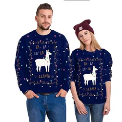 Men Women Llama Ugly Christmas Sweatshirt 3D Funny Print New Year Eve Xmas Sweater Couples Pullover Holiday Party Jumper Tops