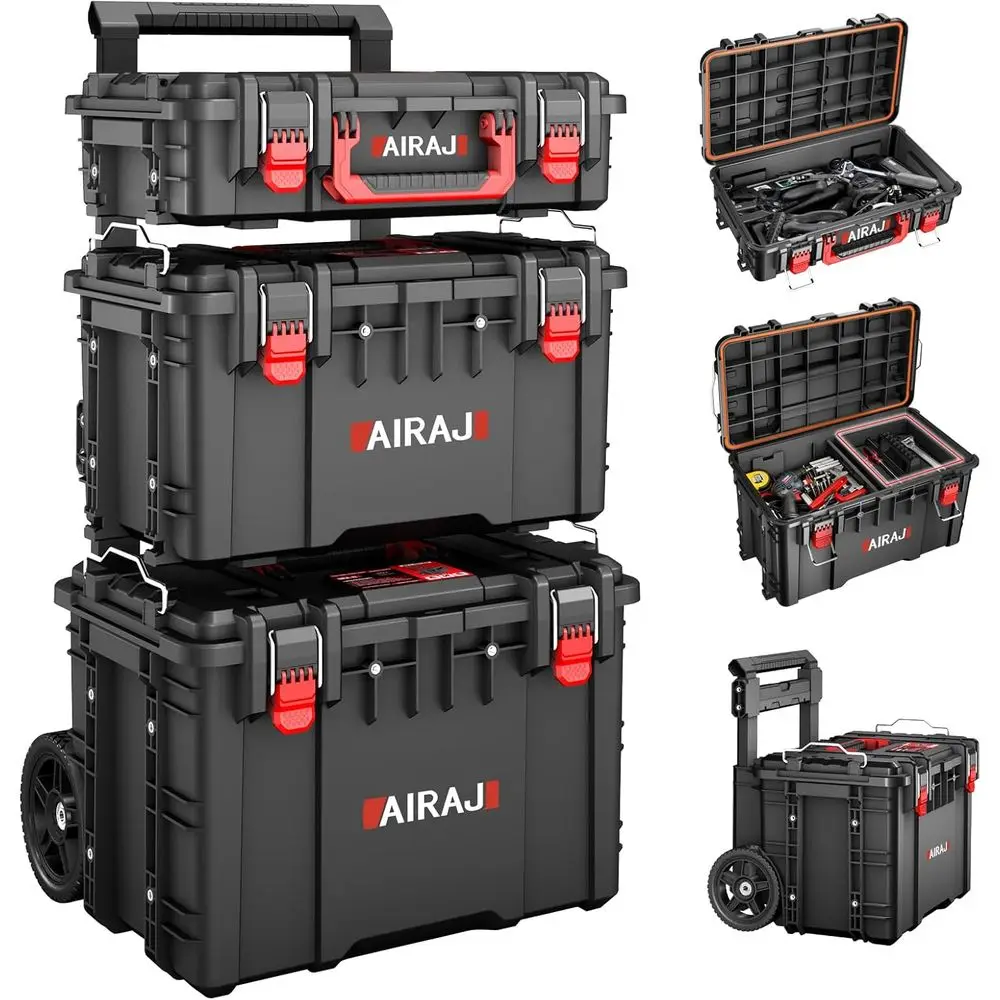 

Heavy Duty Rolling Tool Box Stackable Waterproof Storage Case With Wheels Telescopic Handle Removable Divider For Tools