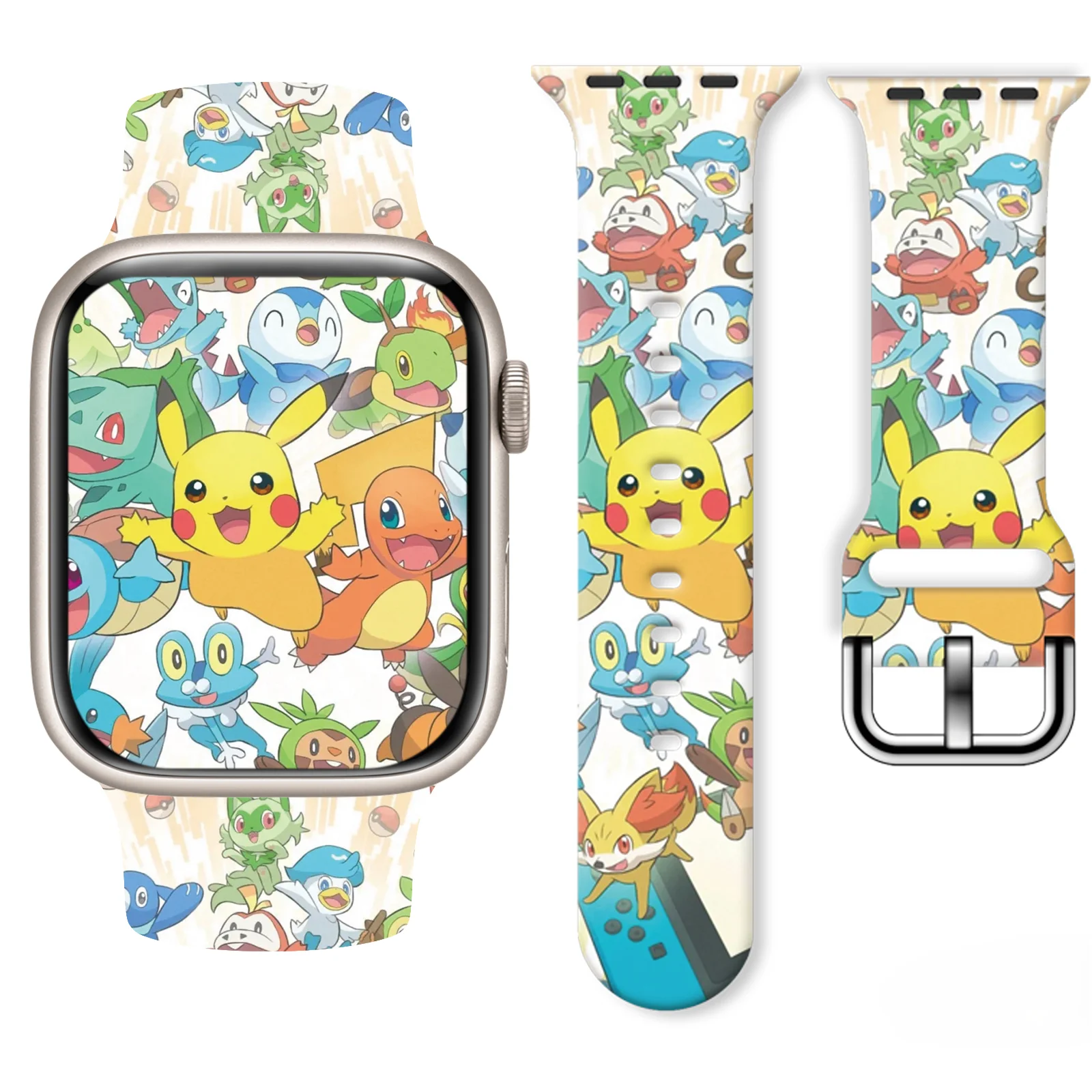 

MINISO Pikachu Silicone Printed Strap for Apple Watch 10 9 8 7 SE Sport Band Replaceable Bracelet for iWatch 45mm 44mm 42mm 41mm