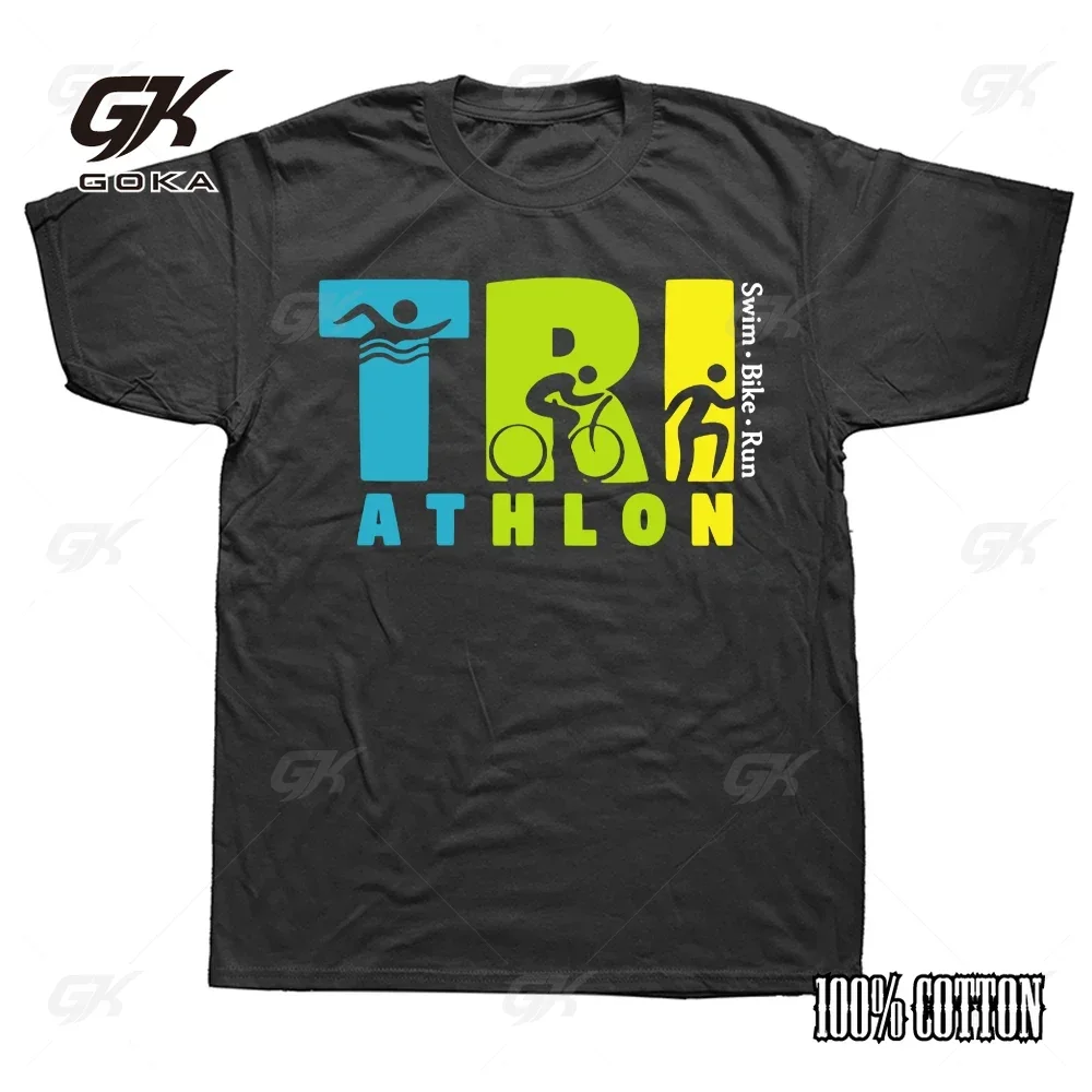 Triathlon Swim Bike Run T Shirt Short Sleeve Tops Men's Fashion New Casual Print T-shirt Cotton Tees Male Graphic Vintage Tees