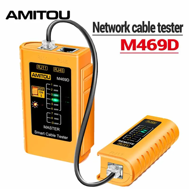 AMITOU M469D Network Cable Tester RJ45 RJ11 RJ12 Automatic Lan/Tel Tester Network Wire Telephone Line Detector Networking Repair