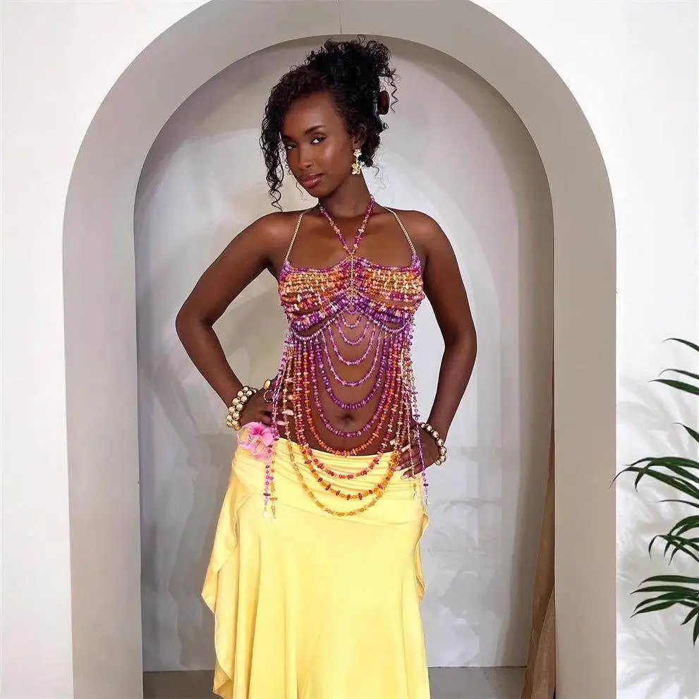 

Handmade Beach Sexy Spicy Girl Lady Chest Chain Autumn Seven Sleeve Brandless Fashion Jewelry Accessory for Women