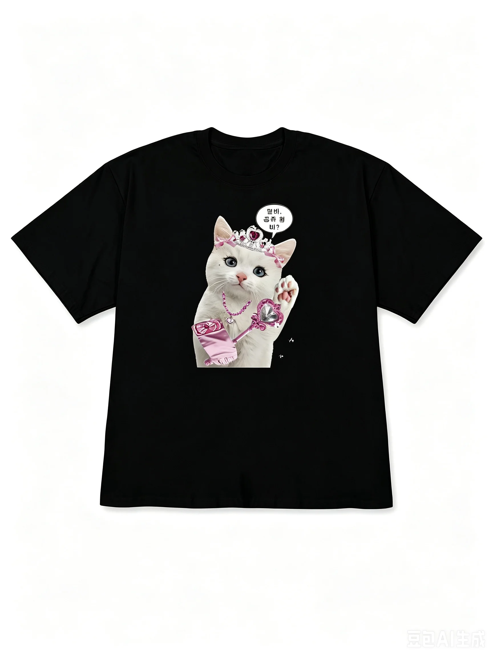 Lustiges Prinzessinnen-Katzen-Grafik-T-Shirt für Damen, Sommer, kurzärmelig, rosa Tiara, Kawaii, Harajuku-Kleidung mit vielen koreanischen Bewertungen für Damen – Detail 5