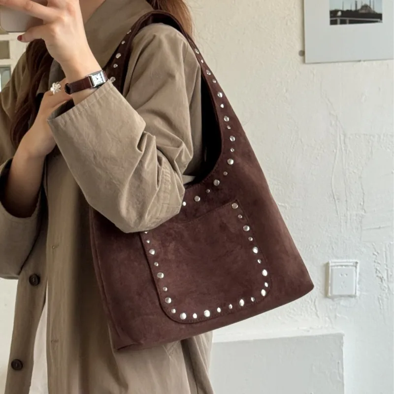 Retro Fashion Rivet Underarm Bag Casual Large Capacity Tote Bags for Woman Shoulder Bags Purse and Handbags Designer Bag Сумка