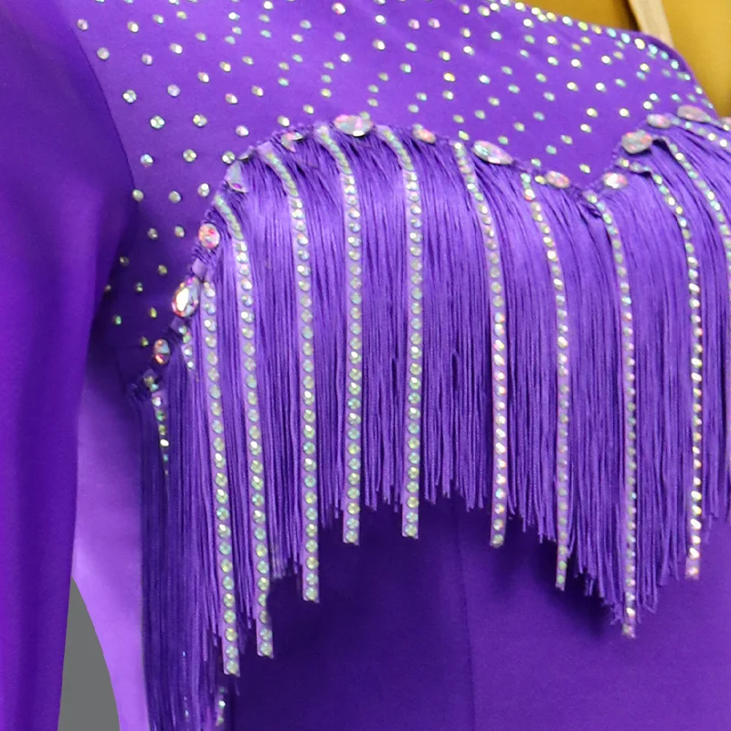 2024 New Purple Professional Latin Dance Competition Skirt Sexy Adult Women Ballroom Party Tassel Dress Girls' Large Size Custom