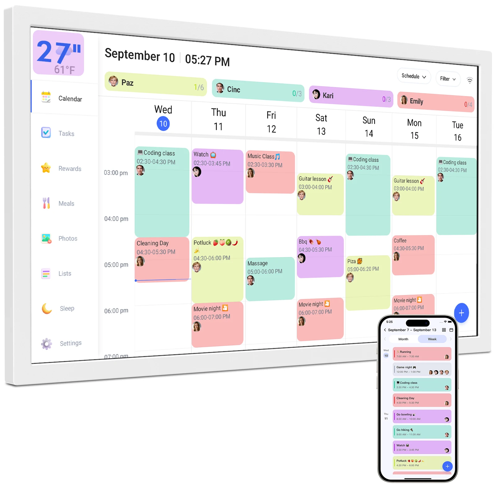 

27 Inch Wifi Digital Smart Calendar Touch Screen Family Planner Wall Display Digital Calender