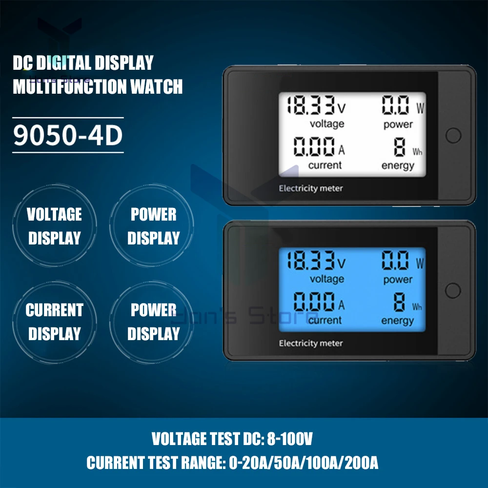 4 in 1 DC Voltage Current Power Energy Detector 50A/100A/200A Digital Meter DC 7.5-100V LCD Voltmeter Ammeter Amperimetro Shunt