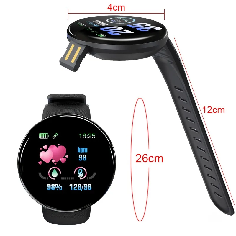 Reloj inteligente D18 para hombre y mujer, pulsera Digital resistente al agua con control de la presión arterial, seguimiento de actividad