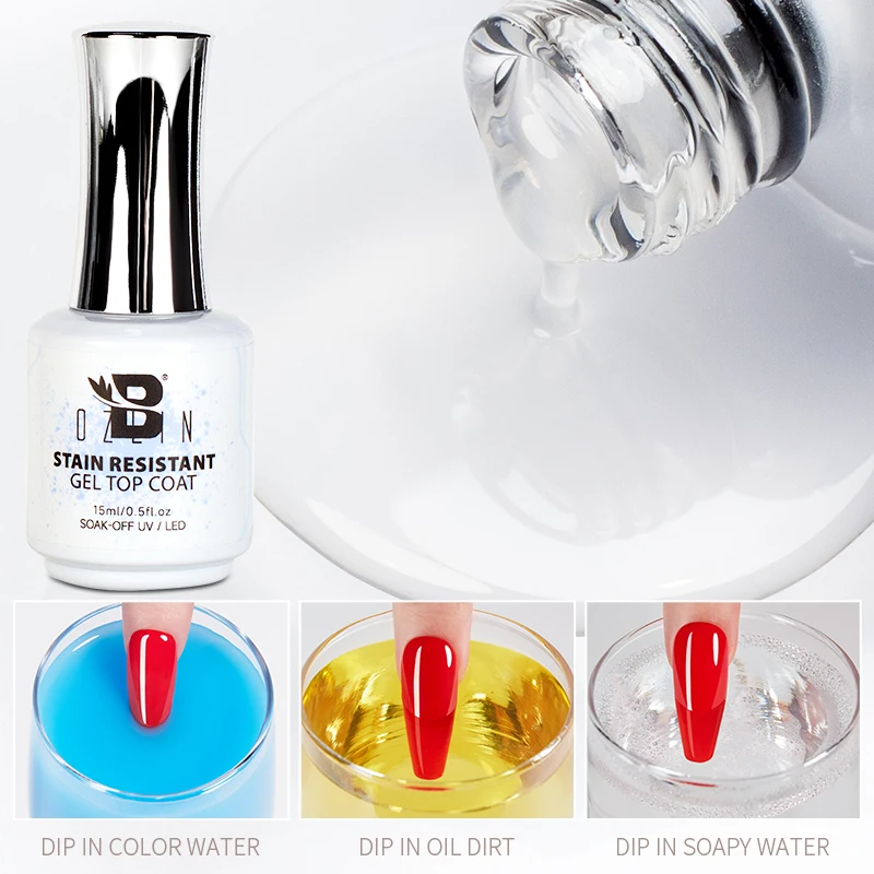 NEW Stain Resistant Gel Top Coat Gel Nail Polish UV Diamond Topcoat No Wipe Sealer Gel Finish Manicure Nail Art Salon Quality