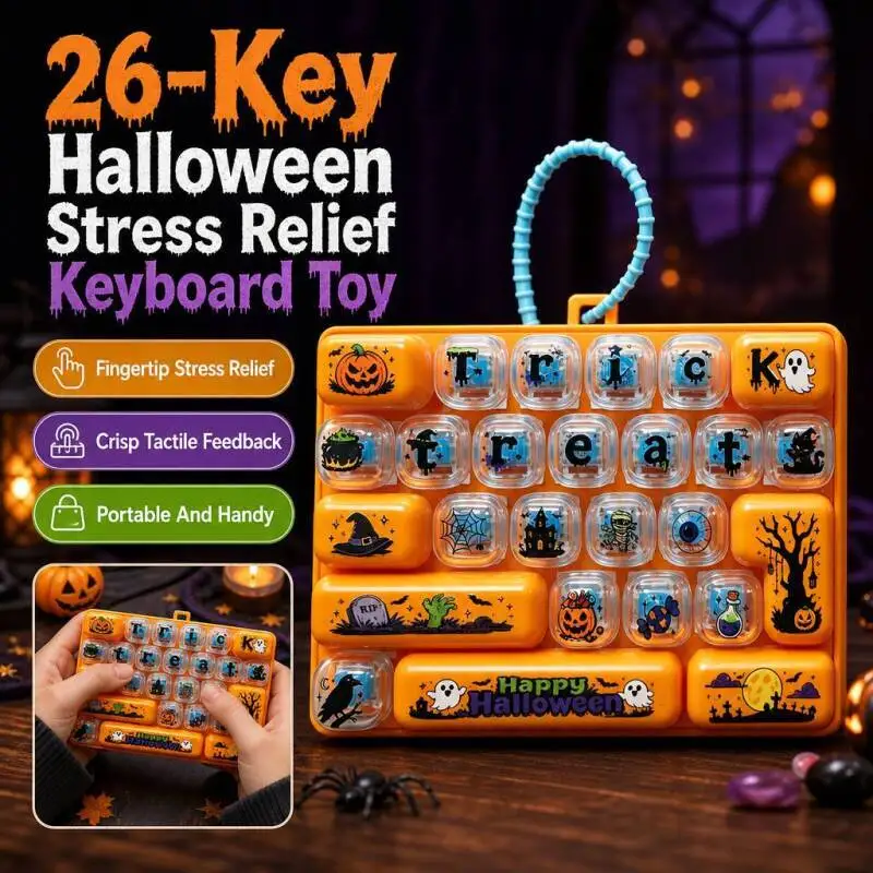Halloween 26-Key Stress Relief Fidget Keyboard Toy Orange Portable Sensory Keypad Cute Spooky Trick Anxiety Relief Gifts