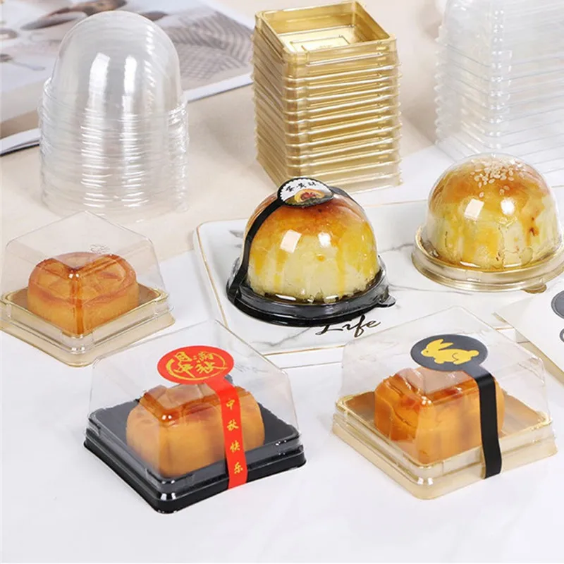 50Pcs 50/80/100g Plastic Squre Round Baking Mooncake Packing Box Egg Yolk Pastry Baked Dessert Packaging Boxes