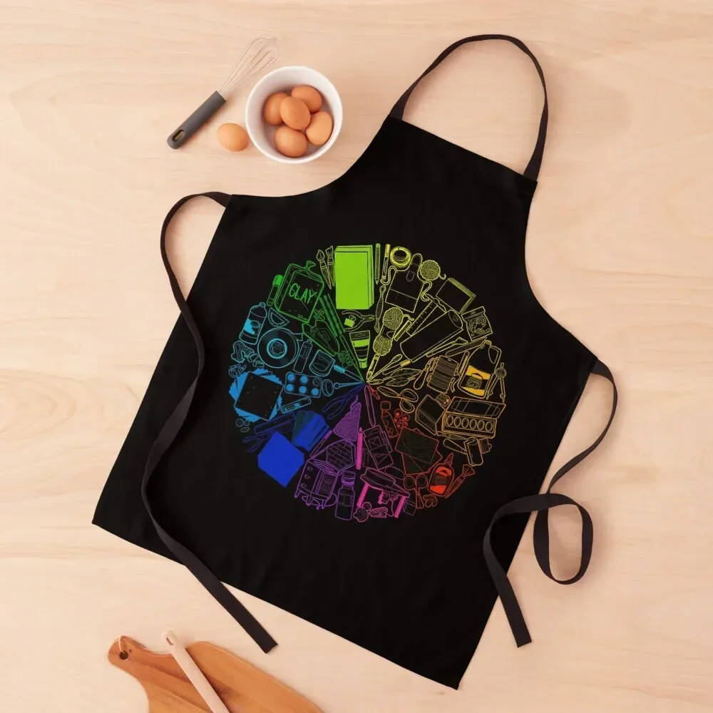 Color Wheel of 85 Art Supplies Doodle Apron Trim Cloth Kitchen Tools Home Utensils Woman Kitchen Apron