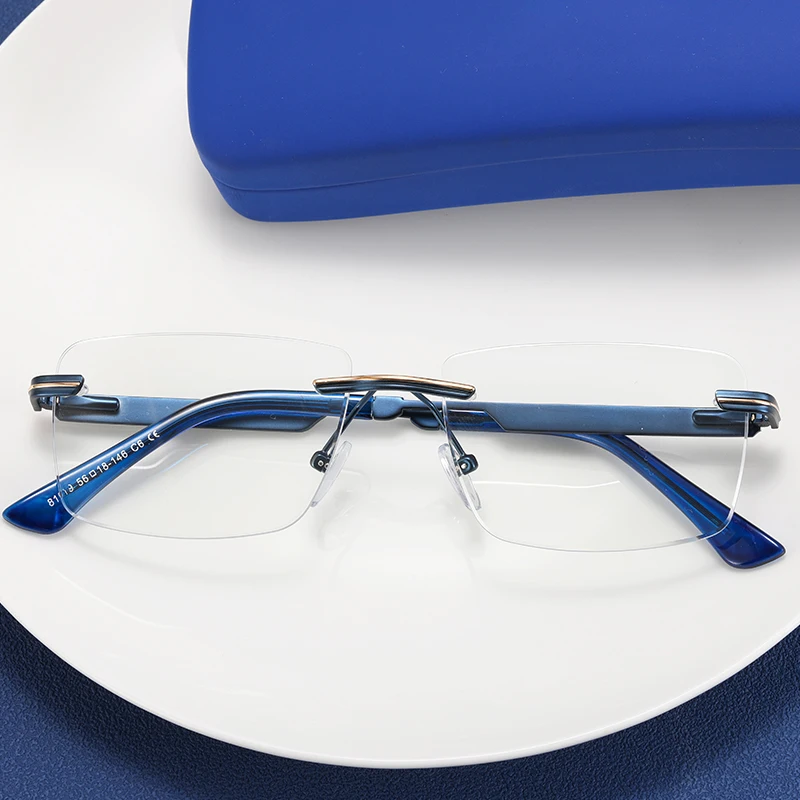 BEMORE Rimless Rectangle Prescription Glasses Man High-Quality Photochromic Anti-Blue Light Metal Optical Lenses with Recipe
