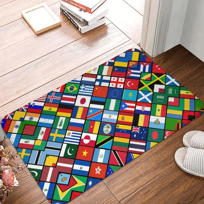 Flags Of The Countries Of The World Front Door Mat Indoor Absorbent International Gift Doormat Garden Garage Entrance Rug Carpet