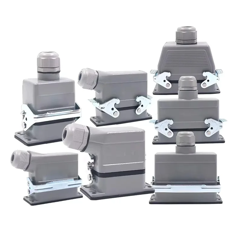 Rectangular Heavy Duty Connectors HDC HE 4 6 8 10 16 20 24 32 48 Core Pin 16A Waterproof Aviation Plug Top Side Line Connector