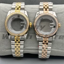 31mm Sapphire Glass Decorated Diamond Women Watch Case Two Tone silve Gold Rose Gold Steel Strap With Fit NH05 Movement